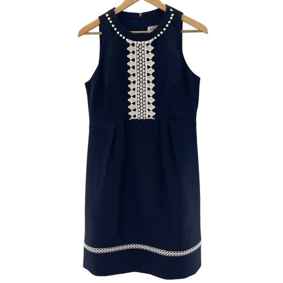 Eliza J Navy Blue Nautical Embroidered Detail Summer Knee Length Dress Size 8 - Picture 1 of 12